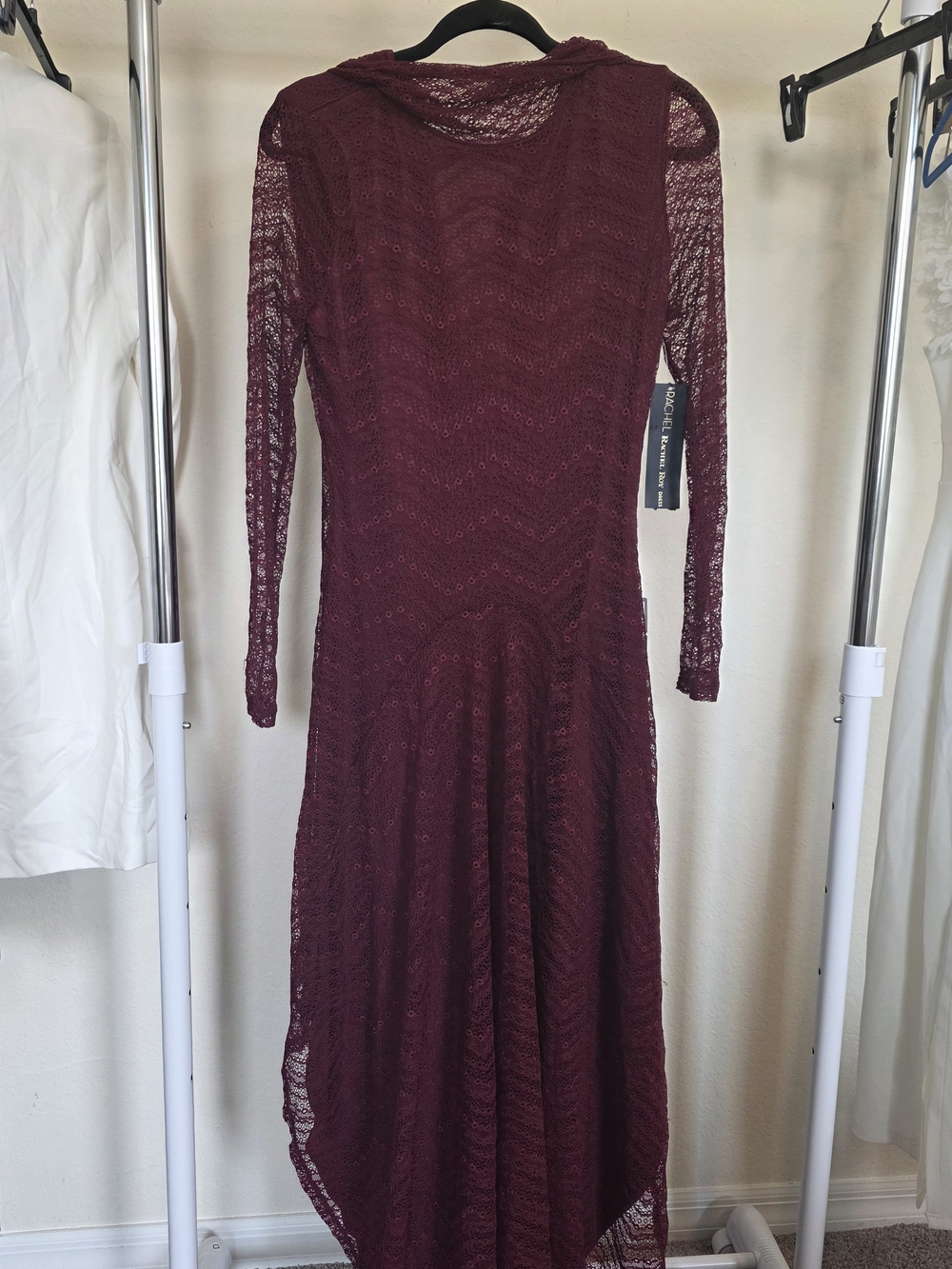 RACHEL Rachel Roy Burgundy Lace Maxi Dress with Neck Tie Beatrice Long Sleeve - Picture 4 of 9